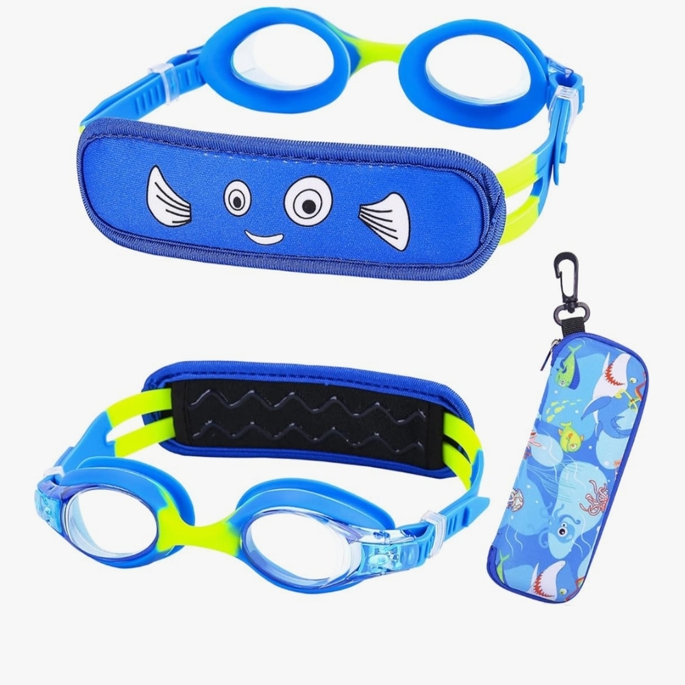 Kids Swim Goggles with Case - Blue and Green
